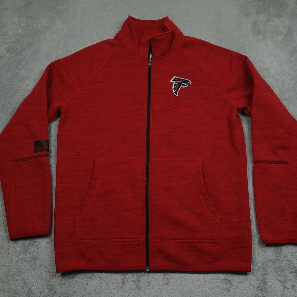 Atlanta Falcons Jacket Mens Large Red Full Zip Pockets Fleece Casual